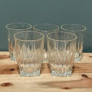 Vintage Federal Glass Clear Cut Ribbed Juice Glasses 8oz  Set Of 5
